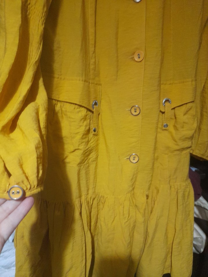 Sarı Keten Volanlı Hamile Bluzu - Görsel 5