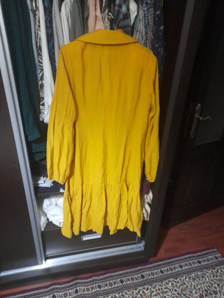 Sarı Keten Volanlı Hamile Bluzu - Görsel 4