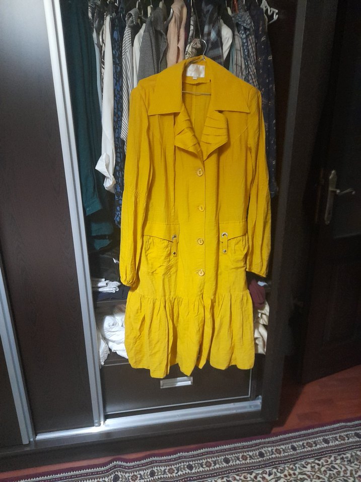 Sarı Keten Volanlı Hamile Bluzu - Görsel 2