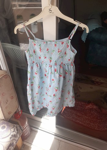 Kız Çocuk Beyaz Çiçekli Askılı Elbise - Görsel 4