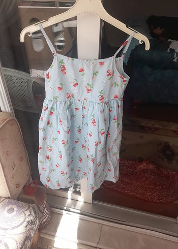 Kız Çocuk Beyaz Çiçekli Askılı Elbise - Görsel 3