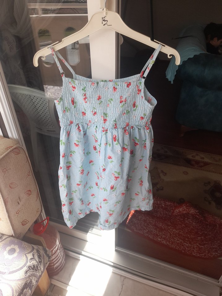 Kız Çocuk Beyaz Çiçekli Askılı Elbise - Görsel 4