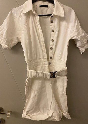 Trendyol Beyaz Jean Düğmeli Mini Kadın Tulum - Görsel 2