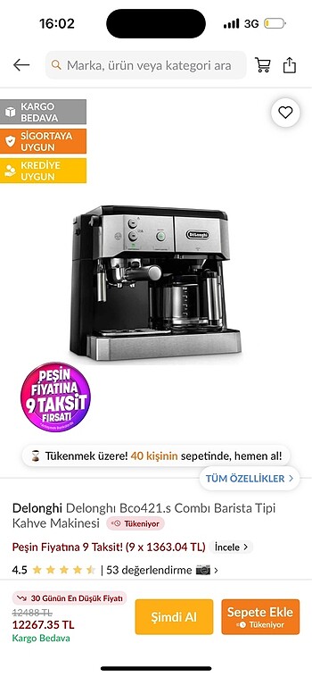 Delonghi Bco421.s combi barista tipi kahve makinesi