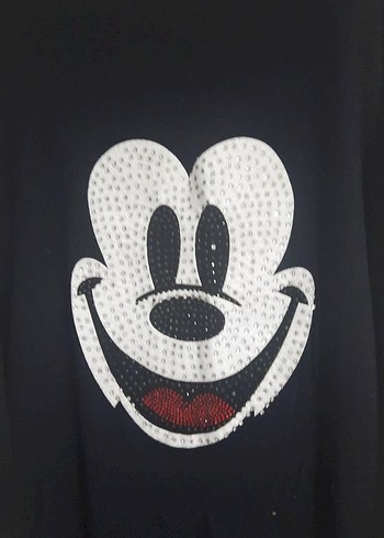 mickey baskılı Siyah Pamuklu Baskılı Tişört - Görsel 2