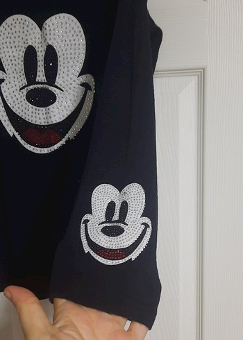 mickey baskılı Siyah Pamuklu Baskılı Tişört - Görsel 3