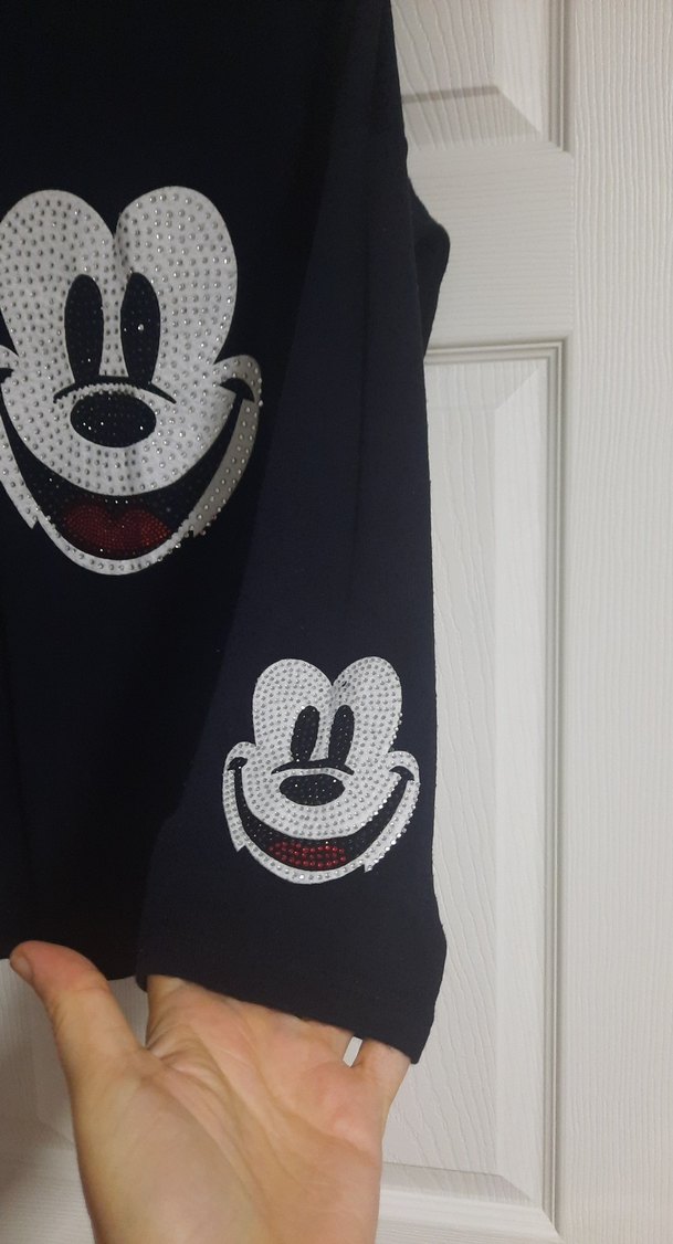 mickey baskılı Siyah Pamuklu Baskılı  Tişört - Görsel 3