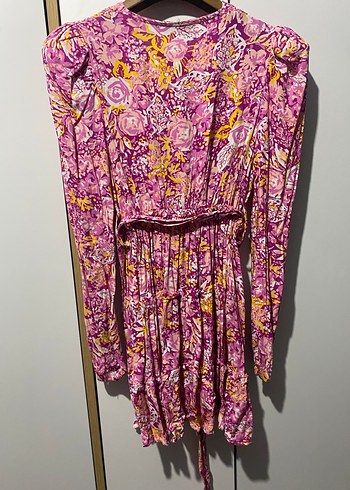 Pembe Mini Çiçekli Bohem Kadın Elbise - Görsel 2