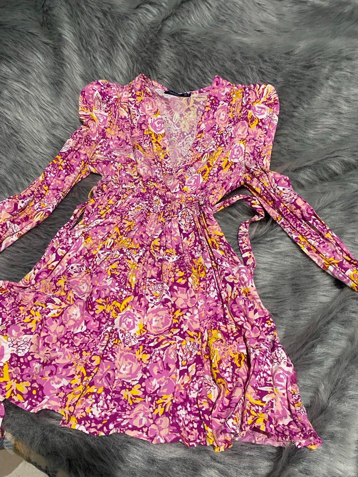 Pembe Mini Çiçekli Bohem Kadın Elbise - Görsel 5