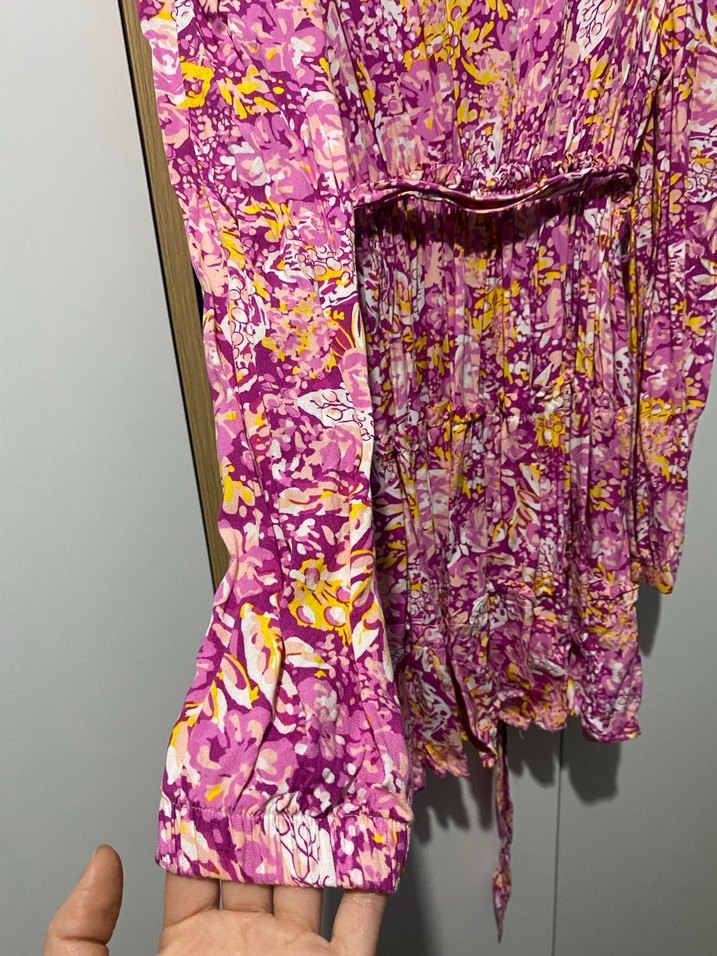 Pembe Mini Çiçekli Bohem Kadın Elbise - Görsel 4