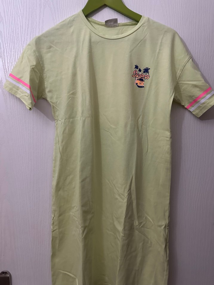 Yeşil Baskılı Kız elbise Kısa Kollu, Salaş - Görsel 2