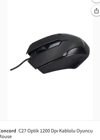 Concord C27 Optik 1200 DPI Kablolu Siyah Oyuncu Mouse