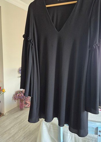 Zara Siyah Bohem Uzun Kollu Mini Elbise - Görsel 2