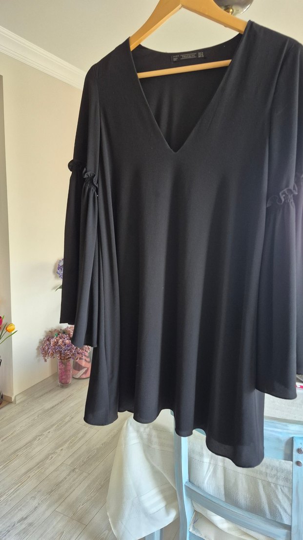 Zara Siyah Bohem Uzun Kollu Mini Elbise - Görsel 2