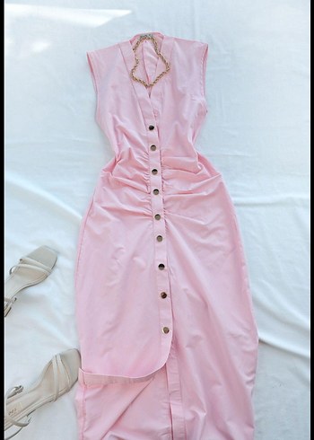 Düğmeli Pudra Pembe