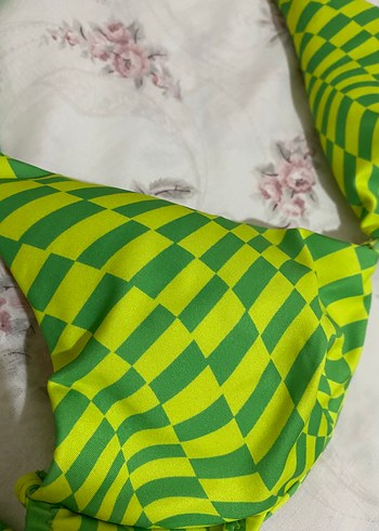 36 Beden Yeşil Damalı Bağlamalı Bikini Takımı
