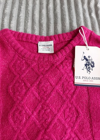 10 Yaş Beden pembe Renk US POLO Örgü Kız Çocuk Pembe Kazak 9-10 Yaş 134-140 cm