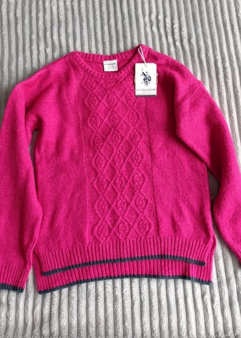 US POLO Örgü Kız Çocuk Pembe Kazak 9-10 Yaş 134-140 cm