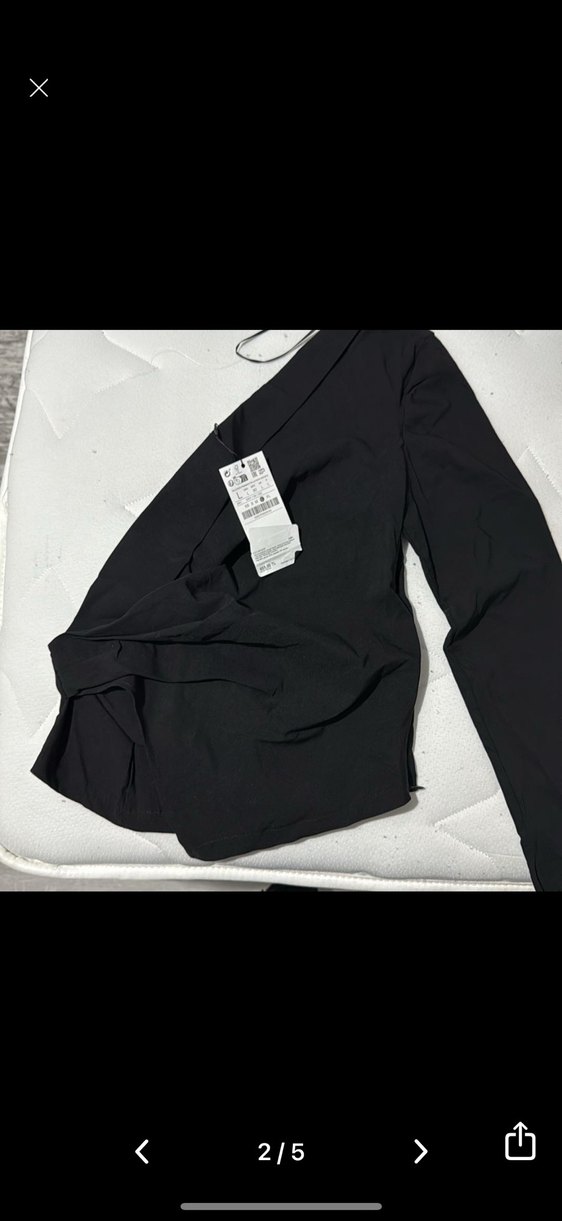 Tek Kol Uzun Kollu Siyah Denim Bluz - Görsel 2