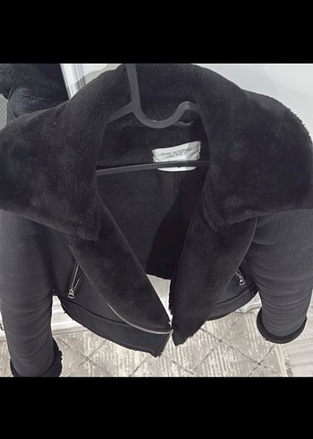 Kürk Detaylı Siyah Deri Kadın Ceket - Görsel 3