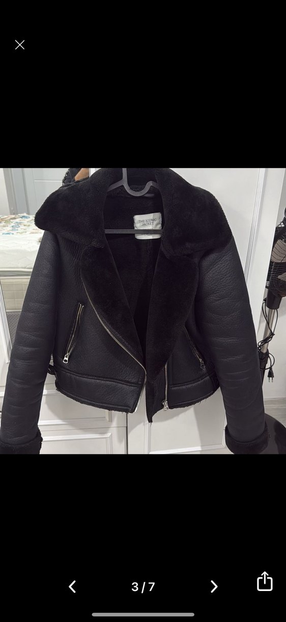 Kürk Detaylı Siyah Deri Kadın Ceket - Görsel 2