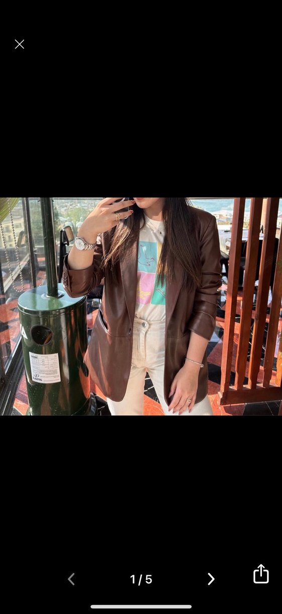 Düğmeli Kahverengi Deri Kadın Ceket - Görsel 2