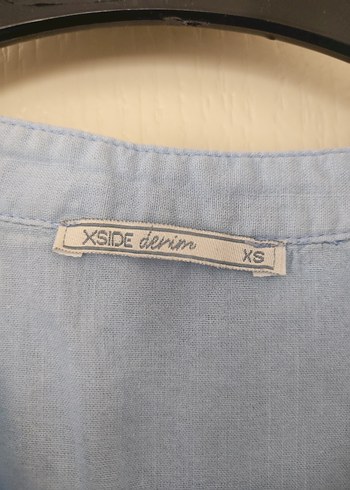 xs Beden Nakışlı Mavi Keten Bohem Gömlek