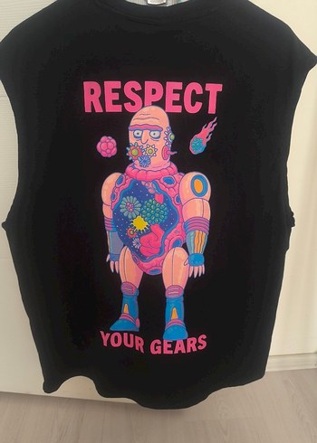 H&M Rick and Morty Baskılı Siyah Kolsuz Tişört
