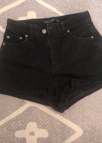 Düğmeli Siyah Mini Denim Şort