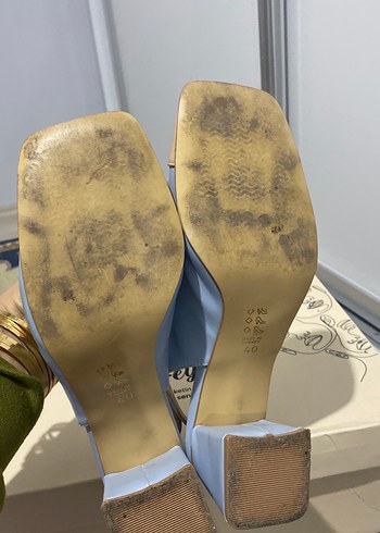 Bebe mavisi küt burunlu kadın topuklu ayakkabı vintange - Görsel 3