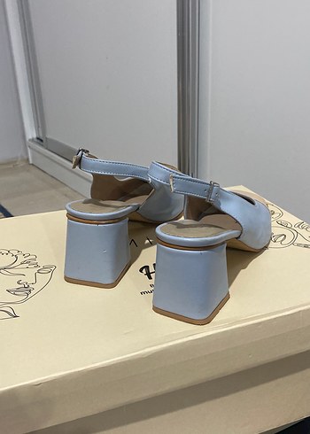 Bebe mavisi küt burunlu kadın topuklu ayakkabı vintange - Görsel 2