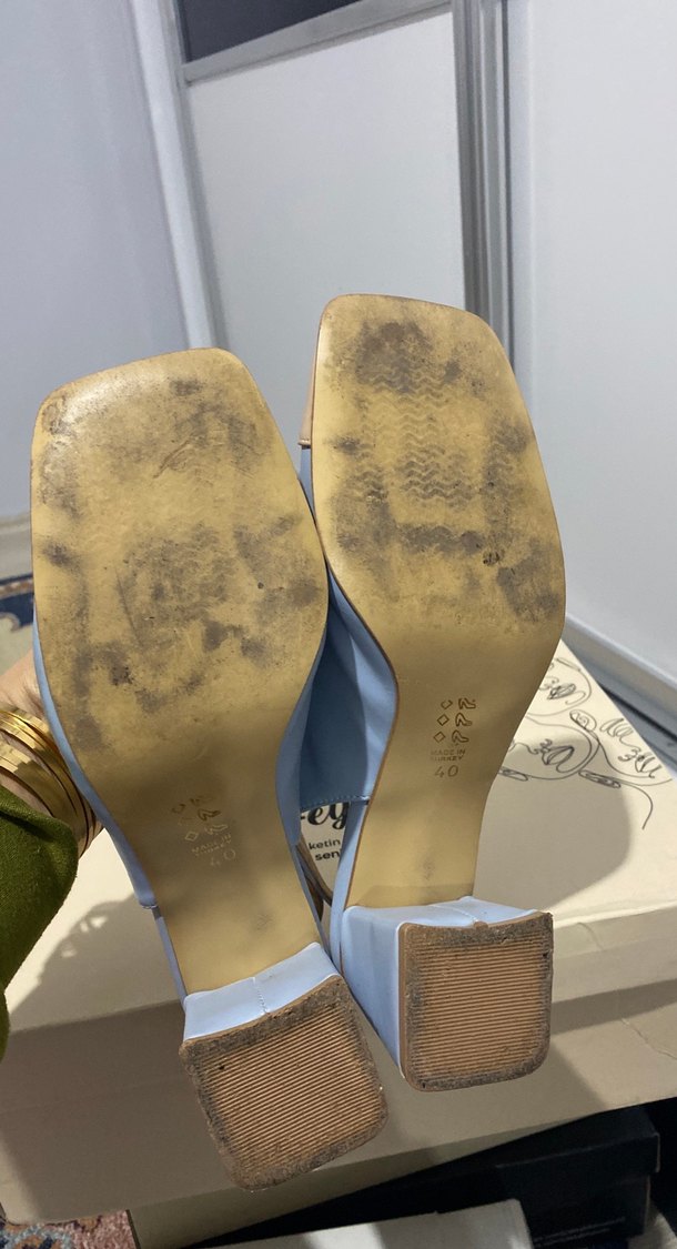 Bebe mavisi küt burunlu kadın topuklu ayakkabı vintange - Görsel 3