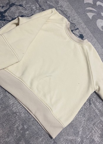 Ekru Kadın Bisiklet Yaka Sweatshirt - Görsel 3