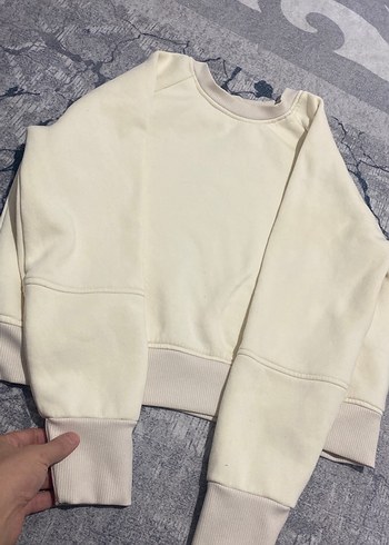 Ekru Kadın Bisiklet Yaka Sweatshirt - Görsel 2