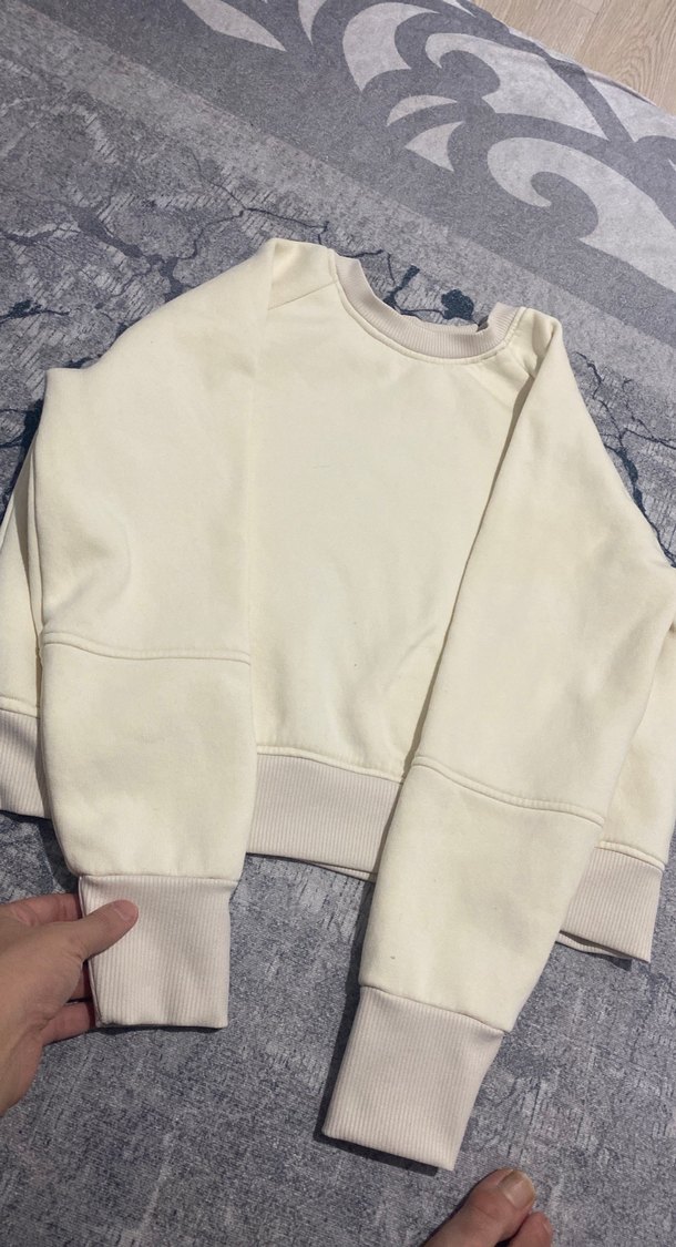 Ekru Kadın Bisiklet Yaka Sweatshirt - Görsel 2