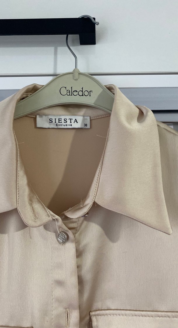 Bej Düğmeli Saten Kadın Gömlek - Görsel 3