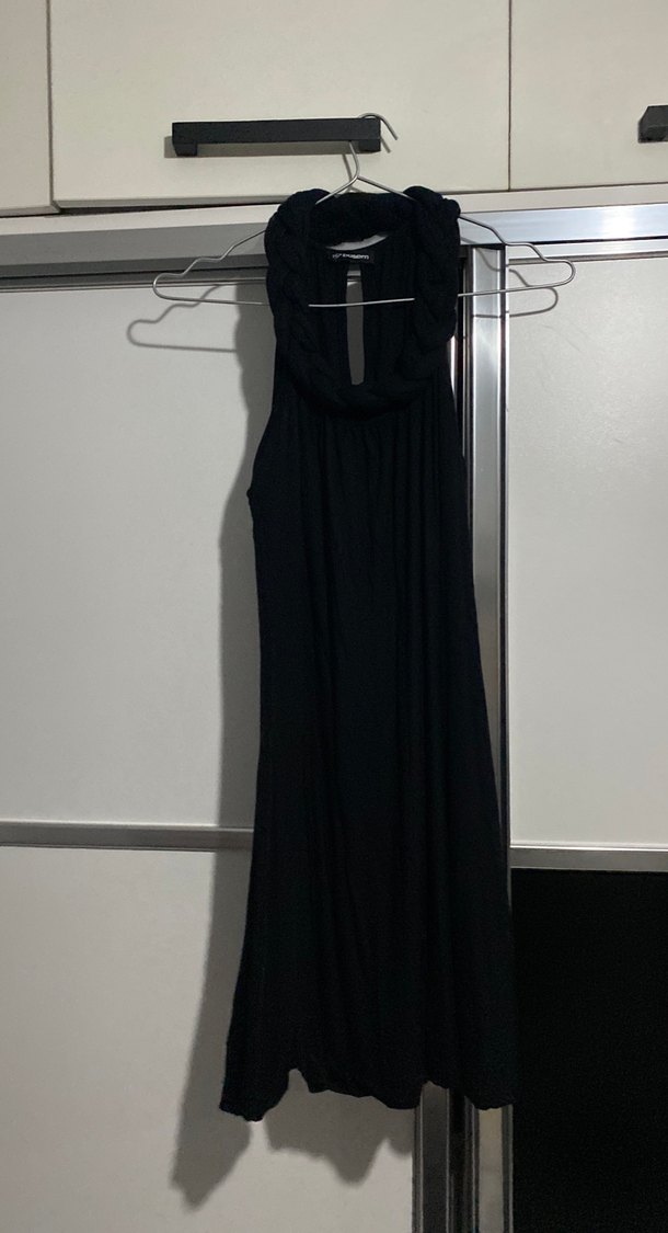 Drapeli Siyah kısa Elbise - Görsel 2