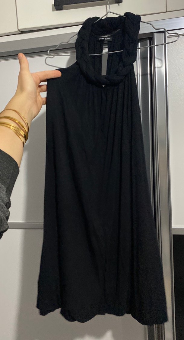 Drapeli Siyah kısa Elbise - Görsel 3