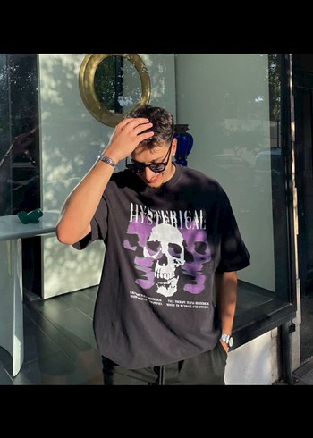Bershka Rock Punk Tarz Siyah Oversize Tişört