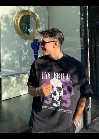 Rock Punk Tarz Siyah Oversize Tişört
