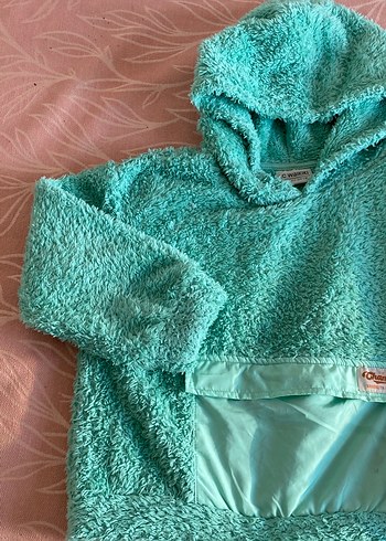 Turkuaz Kapüşonlu Kız Çocuk Polar Panço - Görsel 2