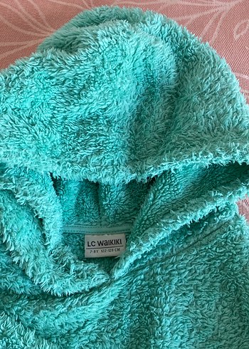 Turkuaz Kapüşonlu Kız Çocuk Polar Panço - Görsel 3