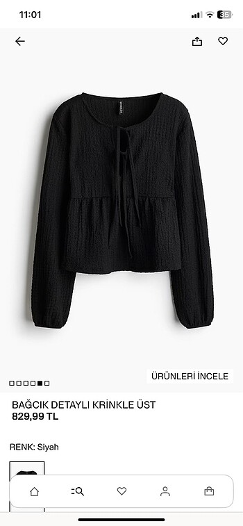 H&M Bağcık Detaylı Krinkle Üst
