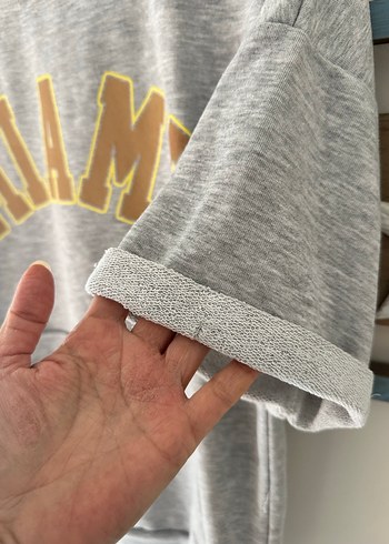 Diğer Gri Baskılı Kısa Kollu Kadın Sweatshirt