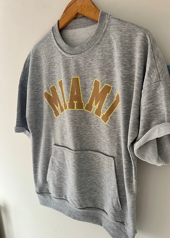 m Beden Gri Baskılı Kısa Kollu Kadın Sweatshirt