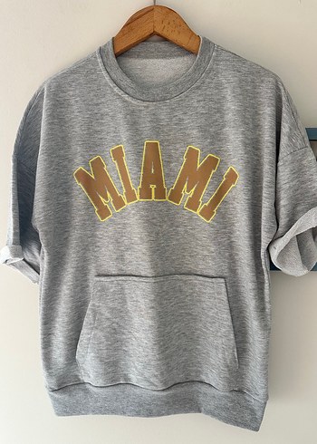 Gri Baskılı Kısa Kollu Kadın Sweatshirt
