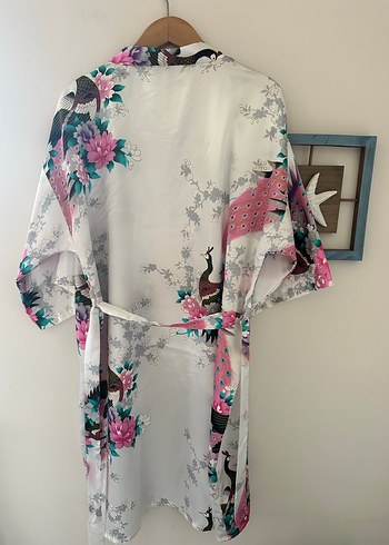 l Beden beyaz Renk Bohem Uzun Desenli Kadın Kimono