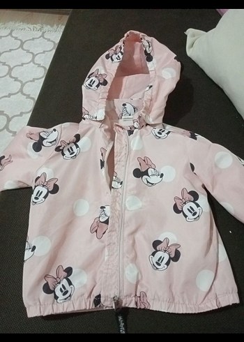 H&M Kız Çocuk Pembe Kapüşonlu Minnie Baskılı Mont