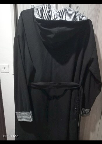 Diğer Siyah Uzun Kadın Kaban - Kuşaklı, Kapüşonlu