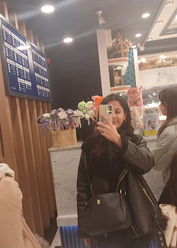 Siyah Deri kürklü şişme deri ceket kaban - Görsel 2